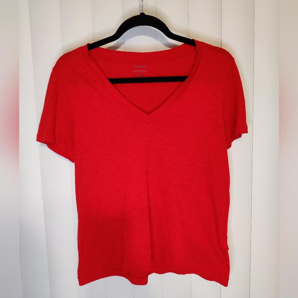 Madewell Red V-Neck Tee Extra Small - Picture 1 of 3